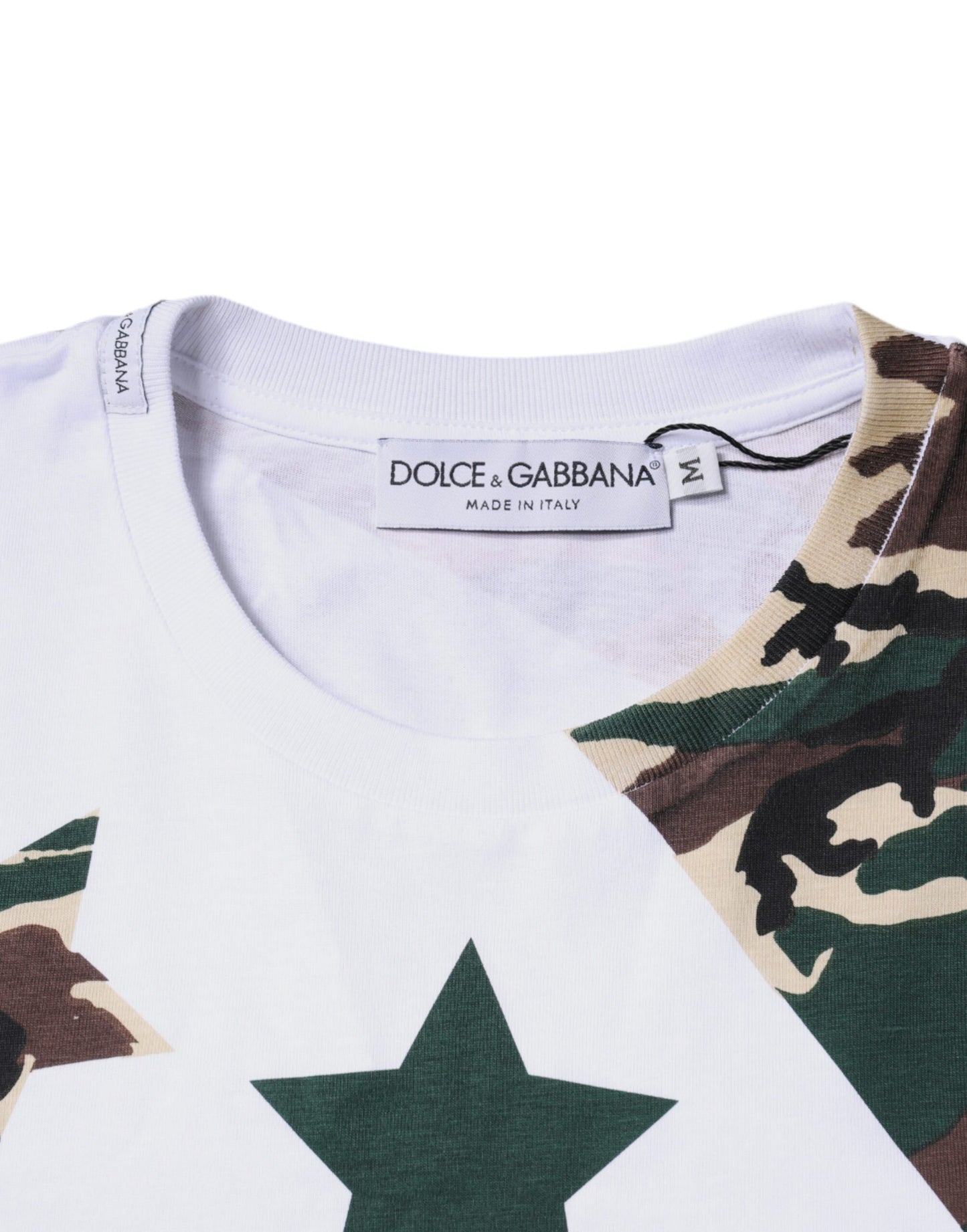 Dolce & Gabbana White Camouflage Stars Crew Neck T-shirt