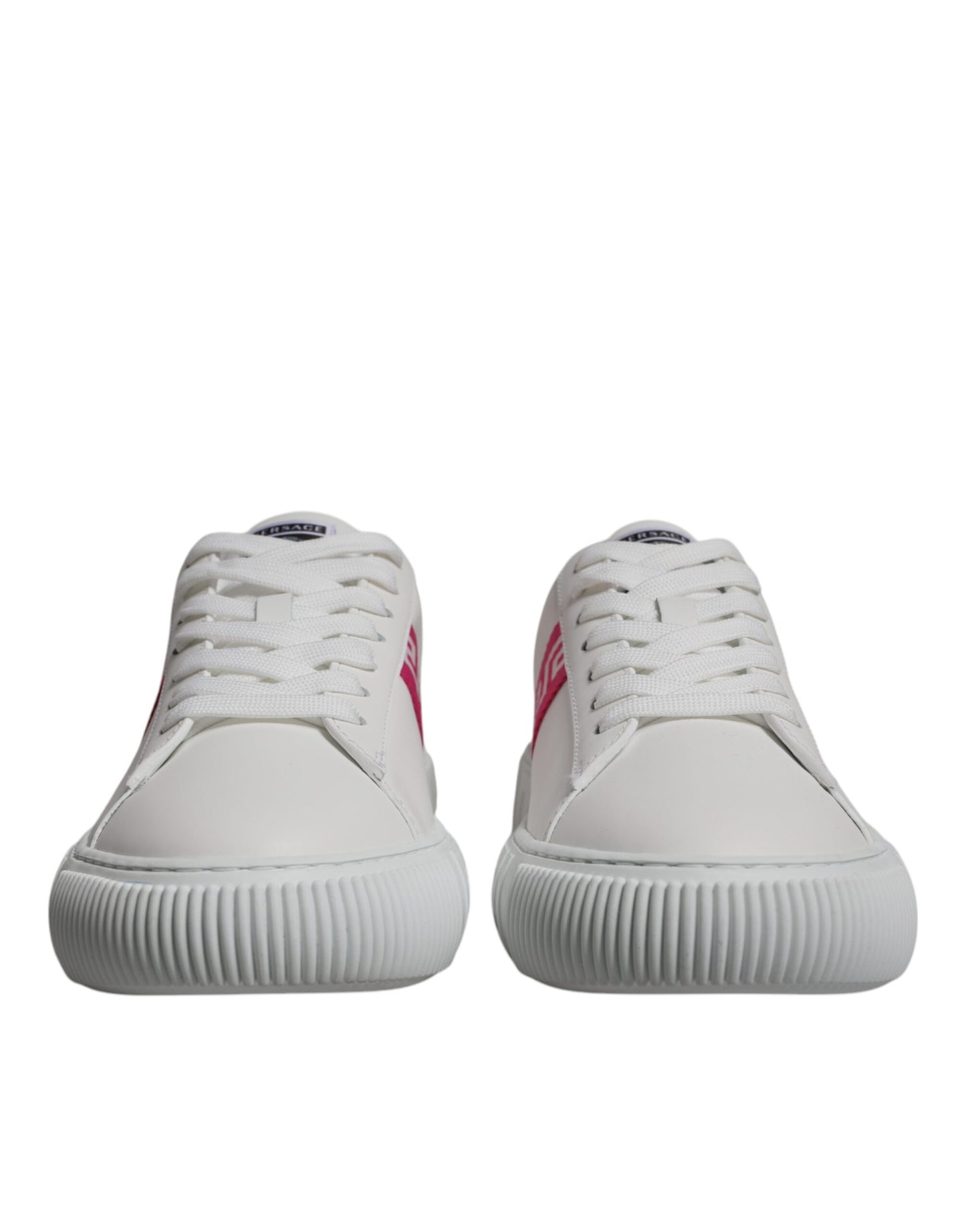 Versace White Pink Greca Print Platform Low Top Sneakers Shoes