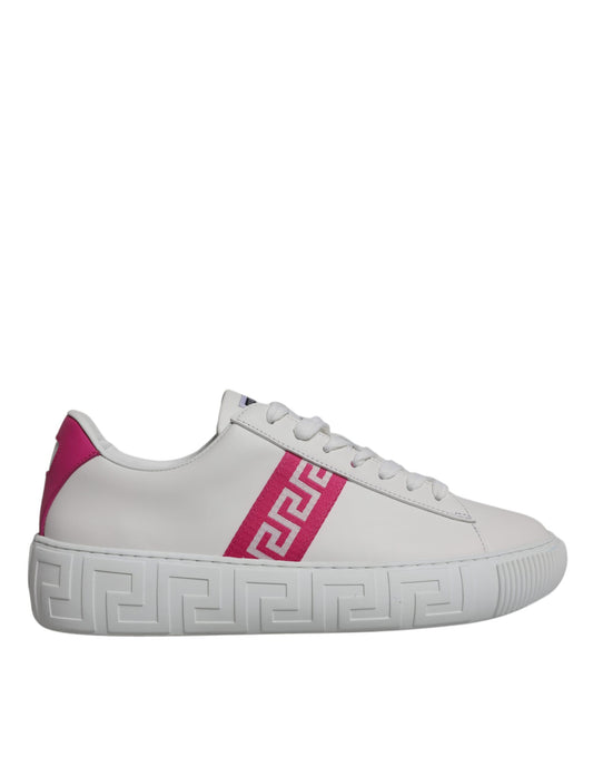 Versace White Pink Greca Print Platform Low Top Sneakers Shoes