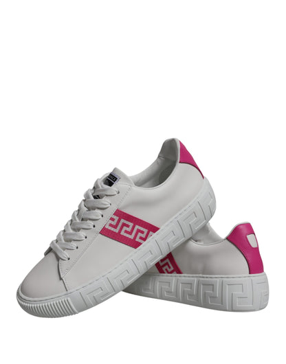 Versace White Pink Greca Print Platform Low Top Sneakers Shoes