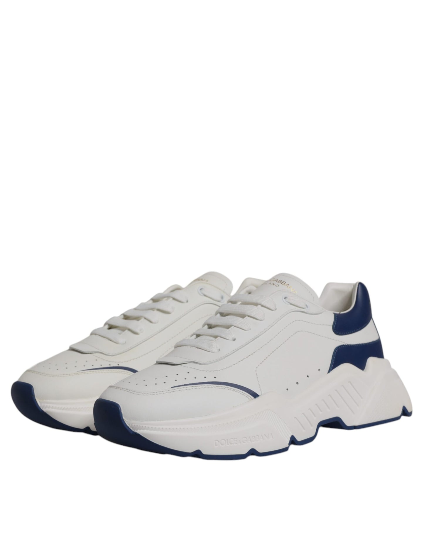 Dolce & Gabbana White Blue DAYMASTER Leather Sneakers Shoes