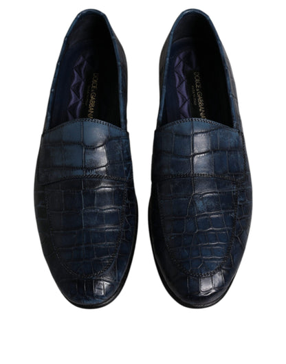 Dolce & Gabbana Blue Exotic Leather Moccasin Slip On Shoes