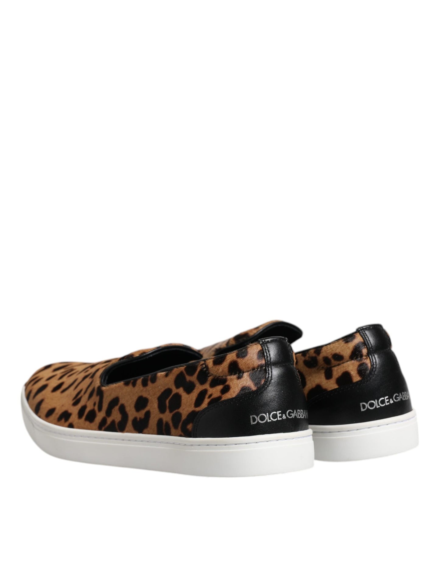 Dolce & Gabbana Brown Calfskin Fur Leopard Men Sneakers Shoes