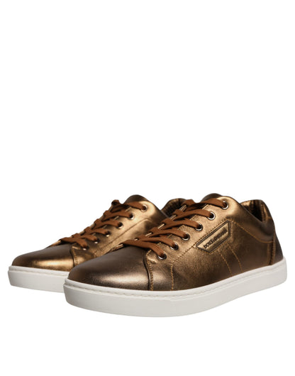 Dolce & Gabbana Gold Leather Logo London Men Sneaker Shoes