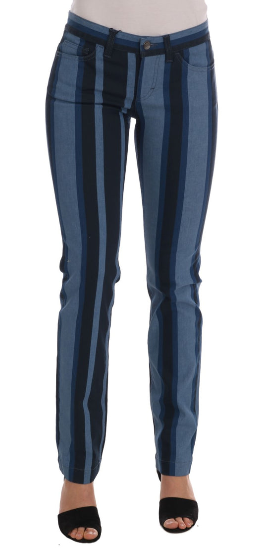 Dolce & Gabbana Chic Blue Striped Slim Fit Girly Jeans - The Home of Luxury