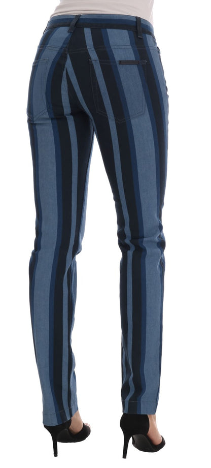 Dolce & Gabbana Chic Blue Striped Slim Fit Girly Jeans - The Home of Luxury