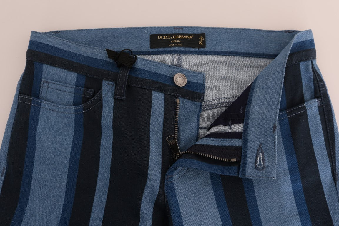 Dolce & Gabbana Chic Blue Striped Slim Fit Girly Jeans - The Home of Luxury