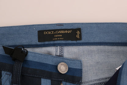 Dolce & Gabbana Chic Blue Striped Slim Fit Girly Jeans - The Home of Luxury