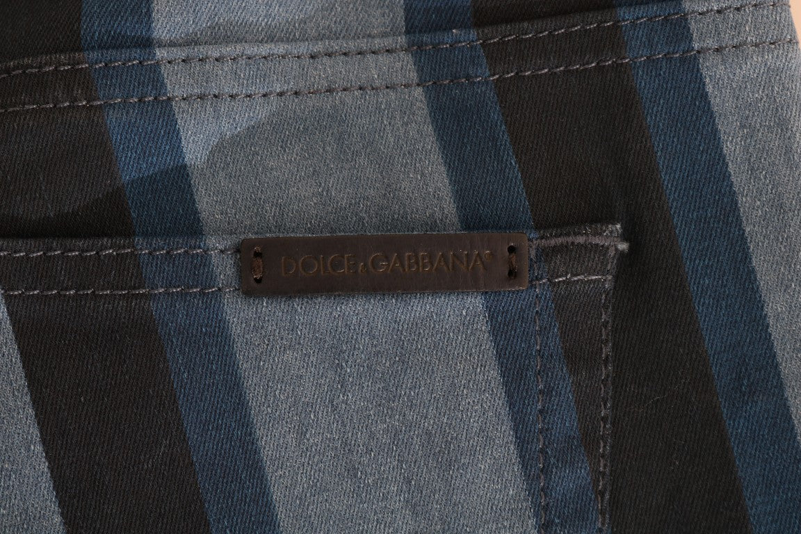 Dolce & Gabbana Chic Blue Striped Slim Fit Girly Jeans - The Home of Luxury