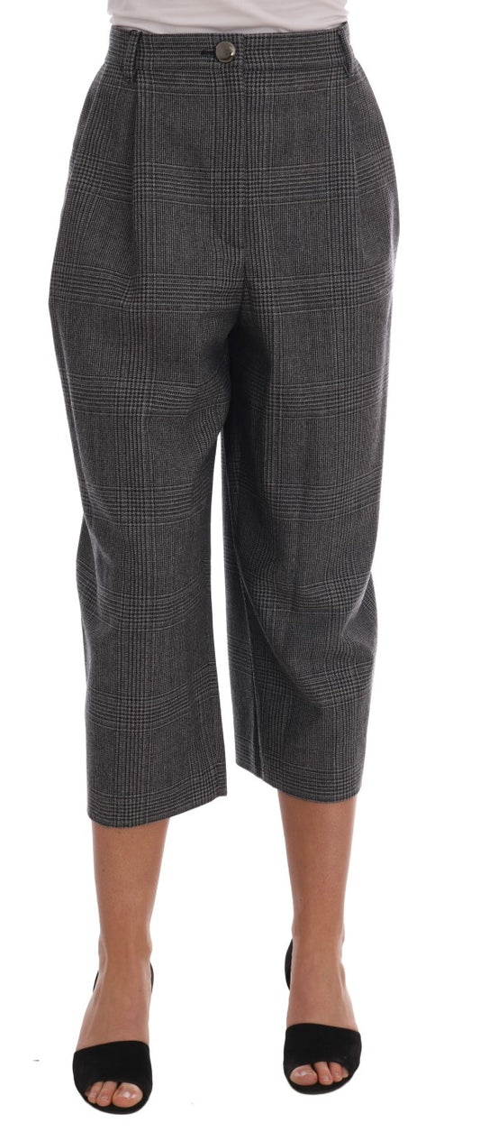 Dolce & Gabbana Elegant Gray Check Capri Wool Pants - The Home of Luxury