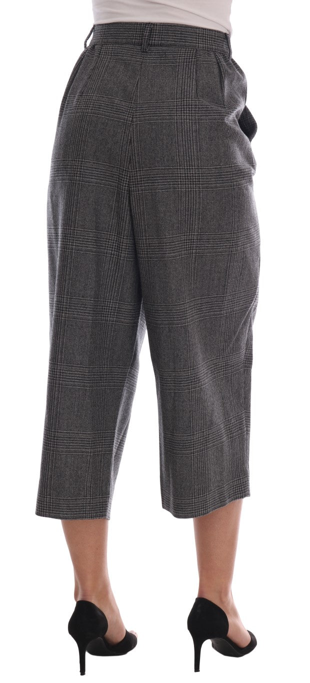 Dolce & Gabbana Elegant Gray Check Capri Wool Pants - The Home of Luxury