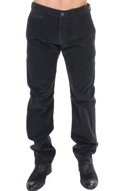 GF Ferre Elegant Black Cotton Corduroy Pants - The Home of Luxury