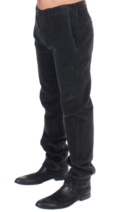 GF Ferre Elegant Black Cotton Corduroy Pants - The Home of Luxury