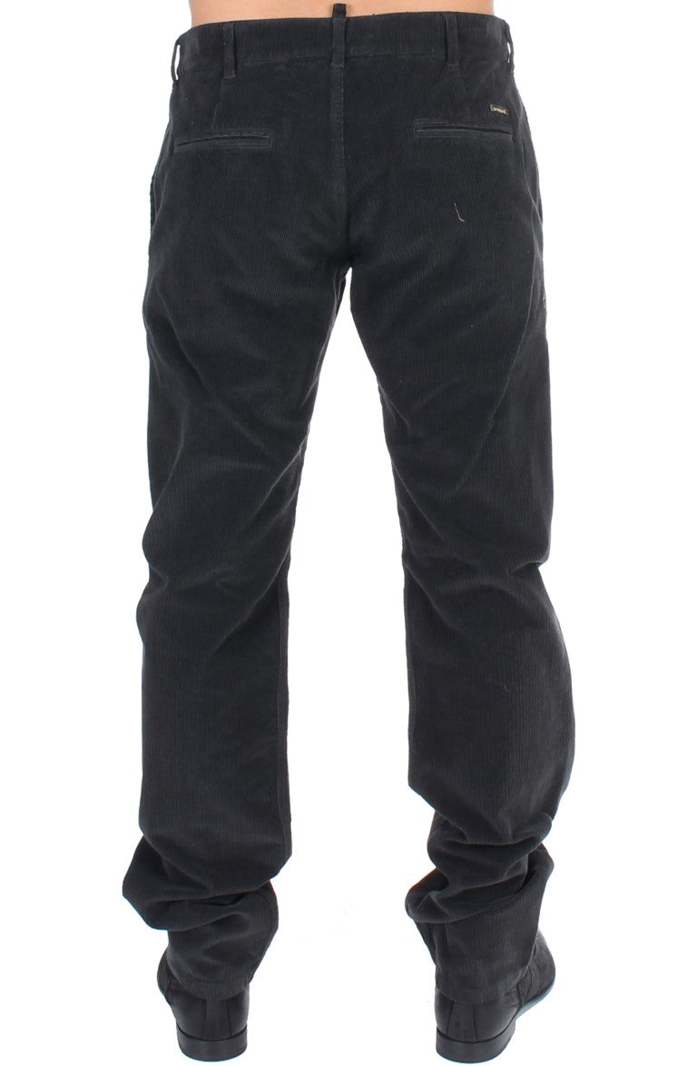 GF Ferre Elegant Black Cotton Corduroy Pants - The Home of Luxury