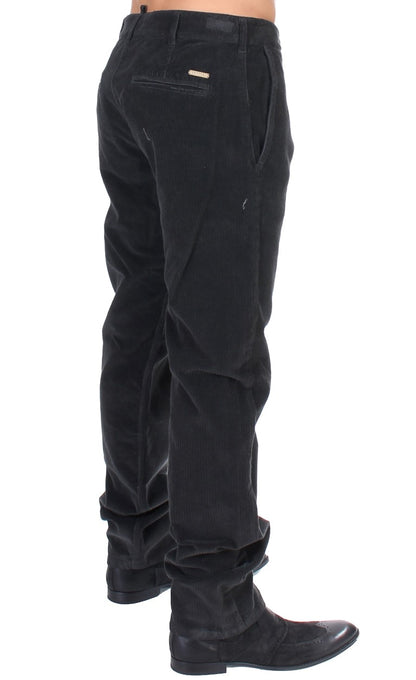 GF Ferre Elegant Black Cotton Corduroy Pants - The Home of Luxury