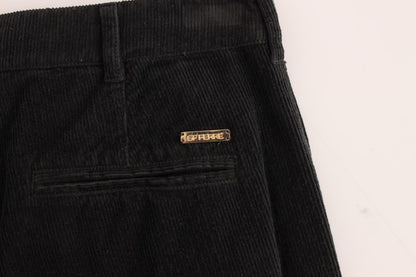 GF Ferre Elegant Black Cotton Corduroy Pants - The Home of Luxury