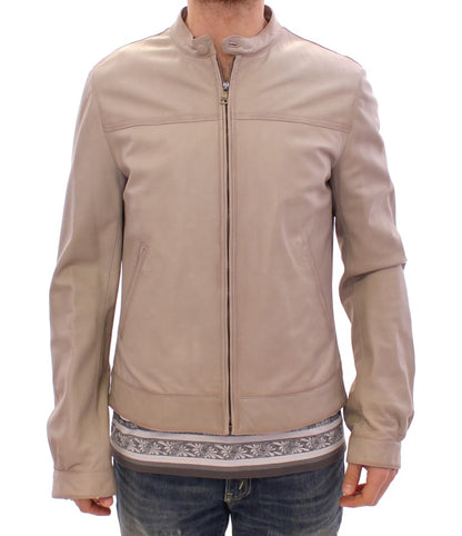 Dolce & Gabbana Elegant Beige Leather Lambskin Jacket - The Home of Luxury