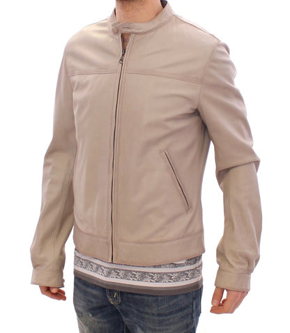 Dolce & Gabbana Elegant Beige Leather Lambskin Jacket - The Home of Luxury