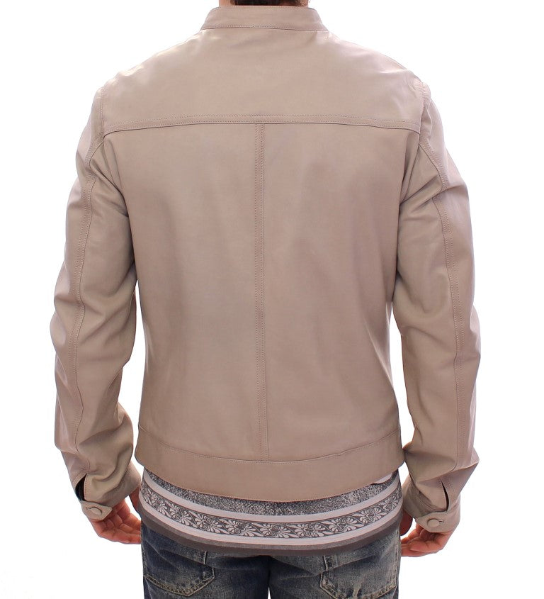 Dolce & Gabbana Elegant Beige Leather Lambskin Jacket - The Home of Luxury