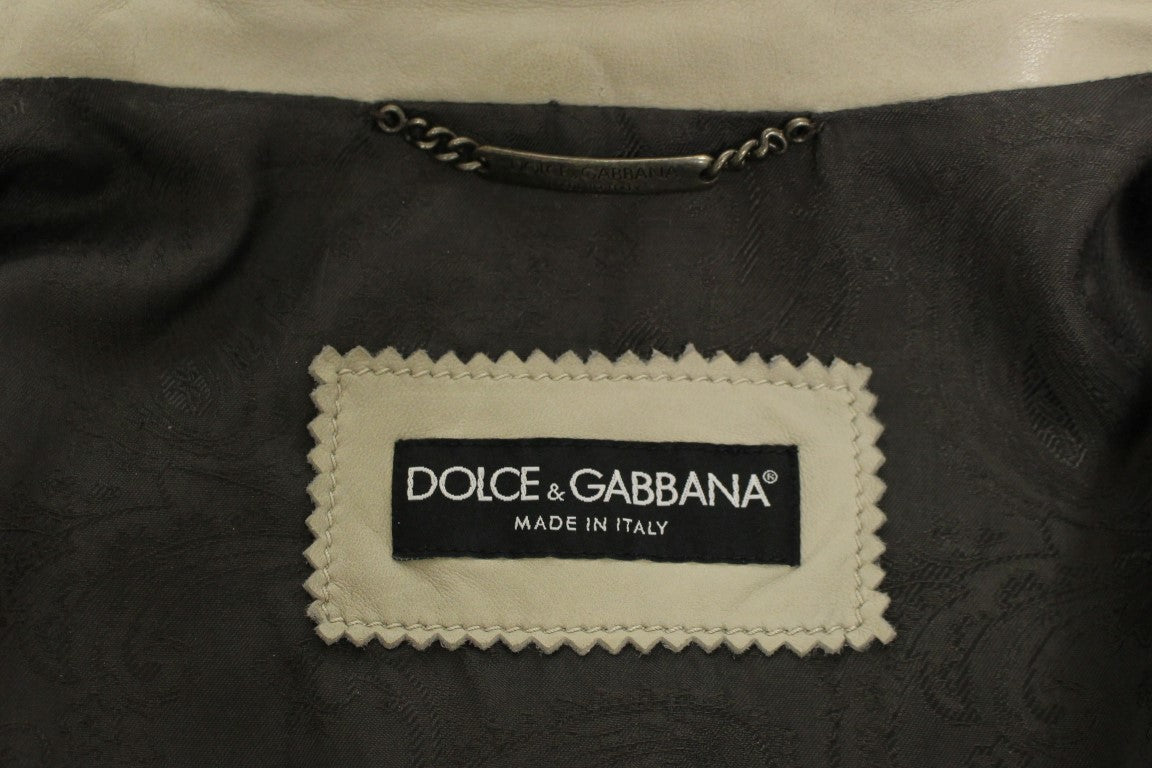 Dolce & Gabbana Elegant Beige Leather Lambskin Jacket - The Home of Luxury