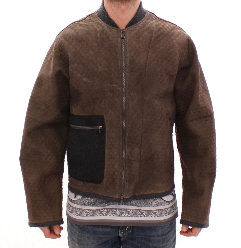 Dolce & Gabbana Elegant Leather & Wool Blend Jacket - The Home of Luxury