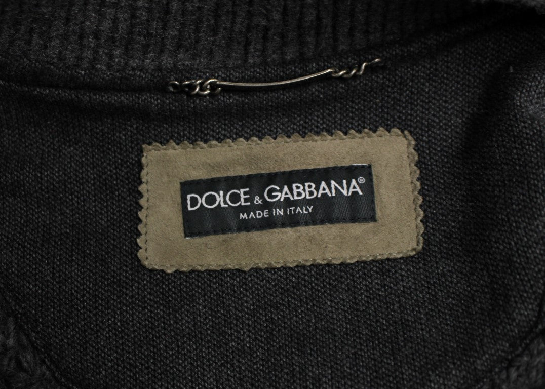 Dolce & Gabbana Elegant Leather & Wool Blend Jacket - The Home of Luxury