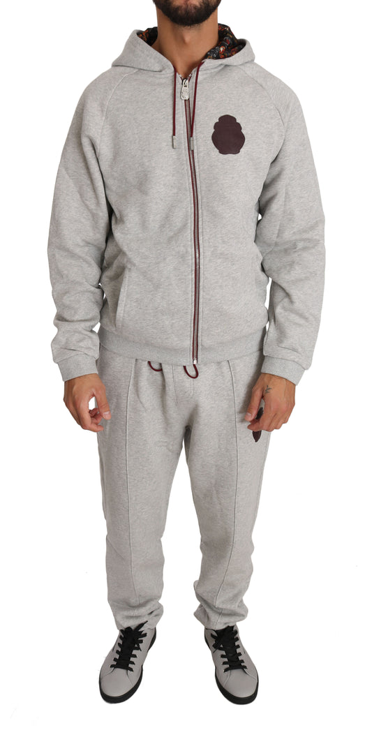 Billionaire Italian Couture Elegant Gray Hooded Sweatsuit Ensemble - The Home of Luxury