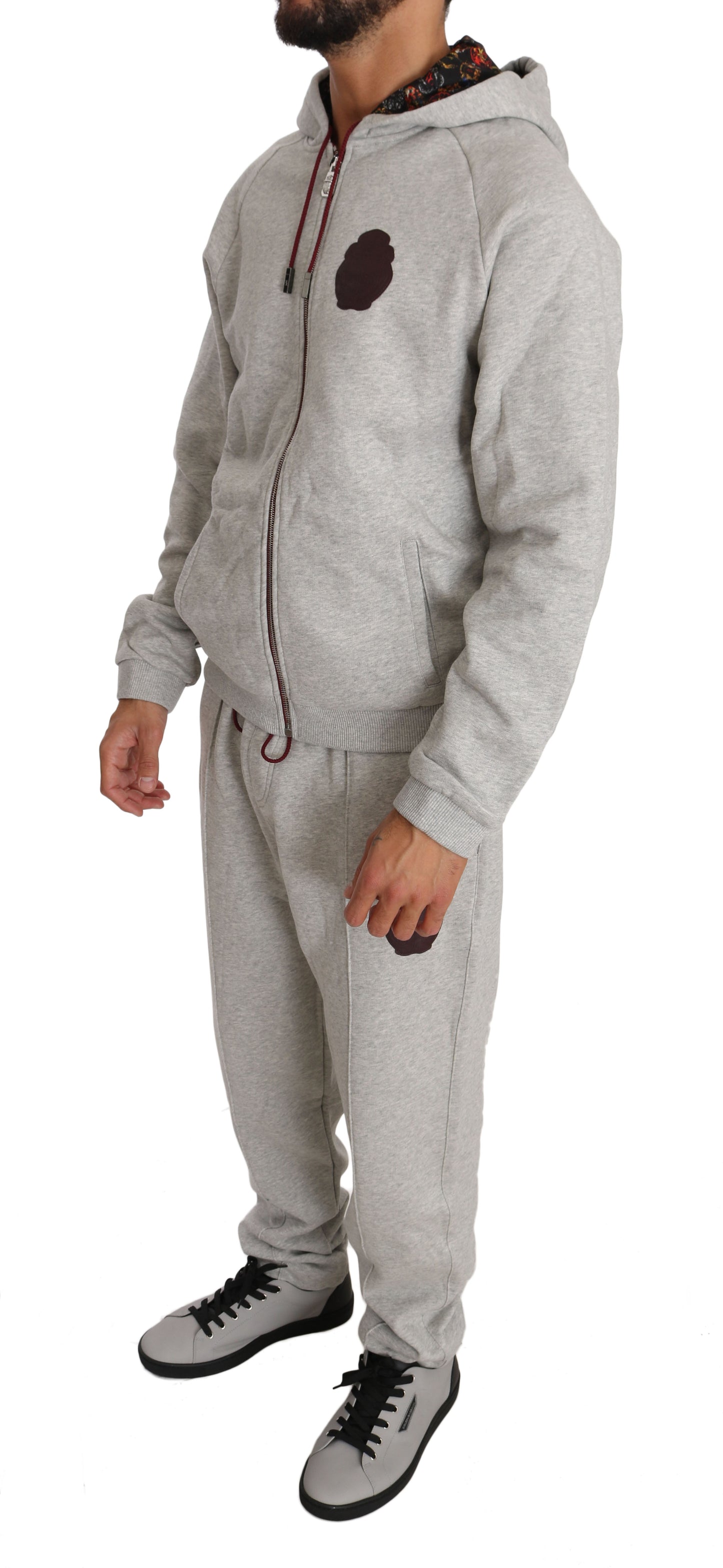 Billionaire Italian Couture Elegant Gray Hooded Sweatsuit Ensemble - The Home of Luxury