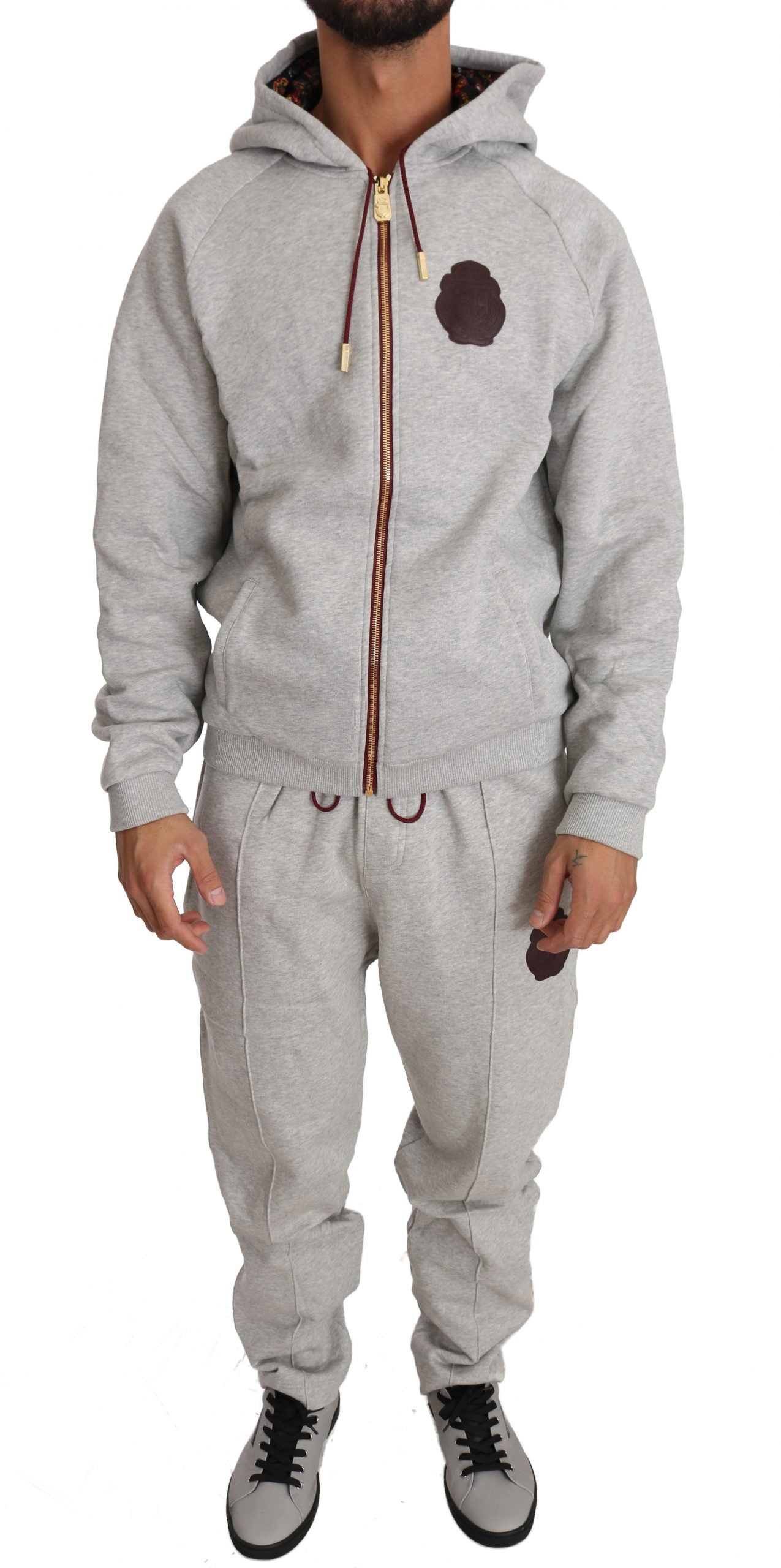 Billionaire Italian Couture Elegant Gray Cotton Sweatsuit Ensemble - The Home of Luxury