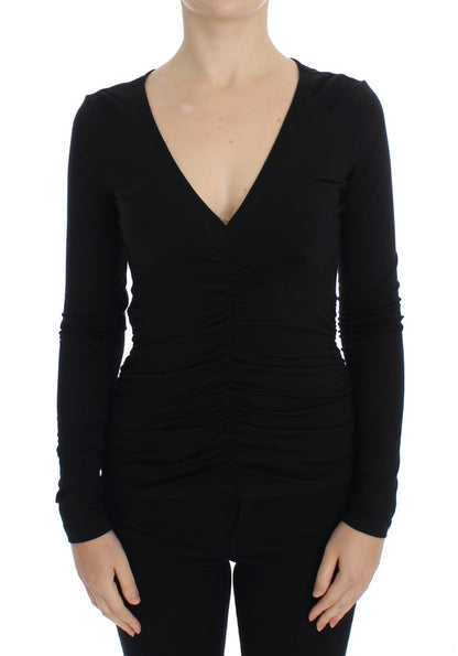 Versace Jeans Elegant V-Neck Black Viscose Blend Sweater - The Home of Luxury