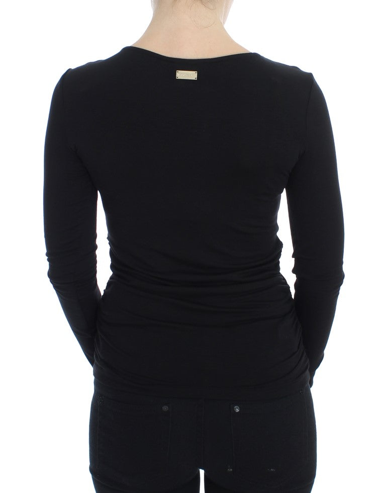 Versace Jeans Elegant V-Neck Black Viscose Blend Sweater - The Home of Luxury