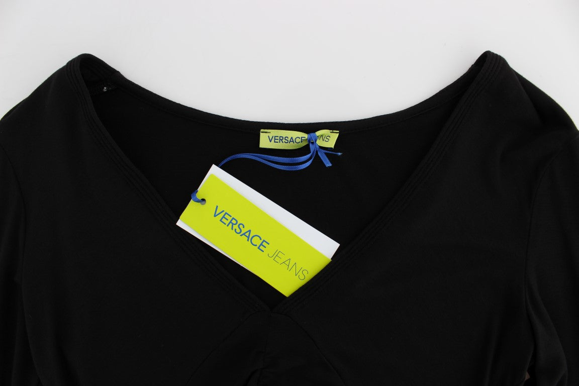 Versace Jeans Elegant V-Neck Black Viscose Blend Sweater - The Home of Luxury