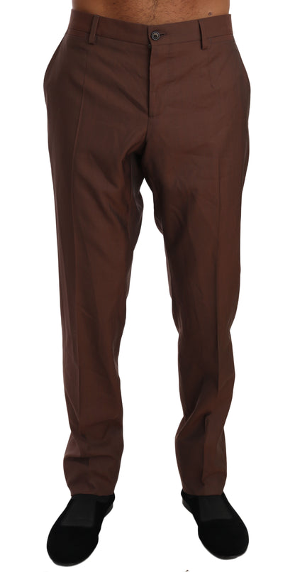 Dolce & Gabbana Elegant Brown Wool-Silk Formal Pants - The Home of Luxury