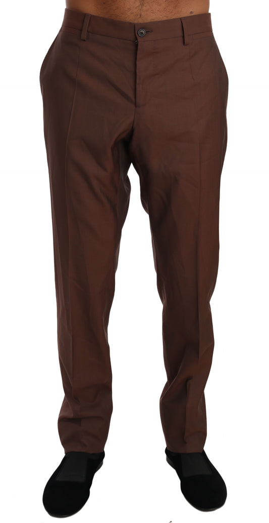 Dolce & Gabbana Elegant Brown Wool-Silk Formal Pants - The Home of Luxury