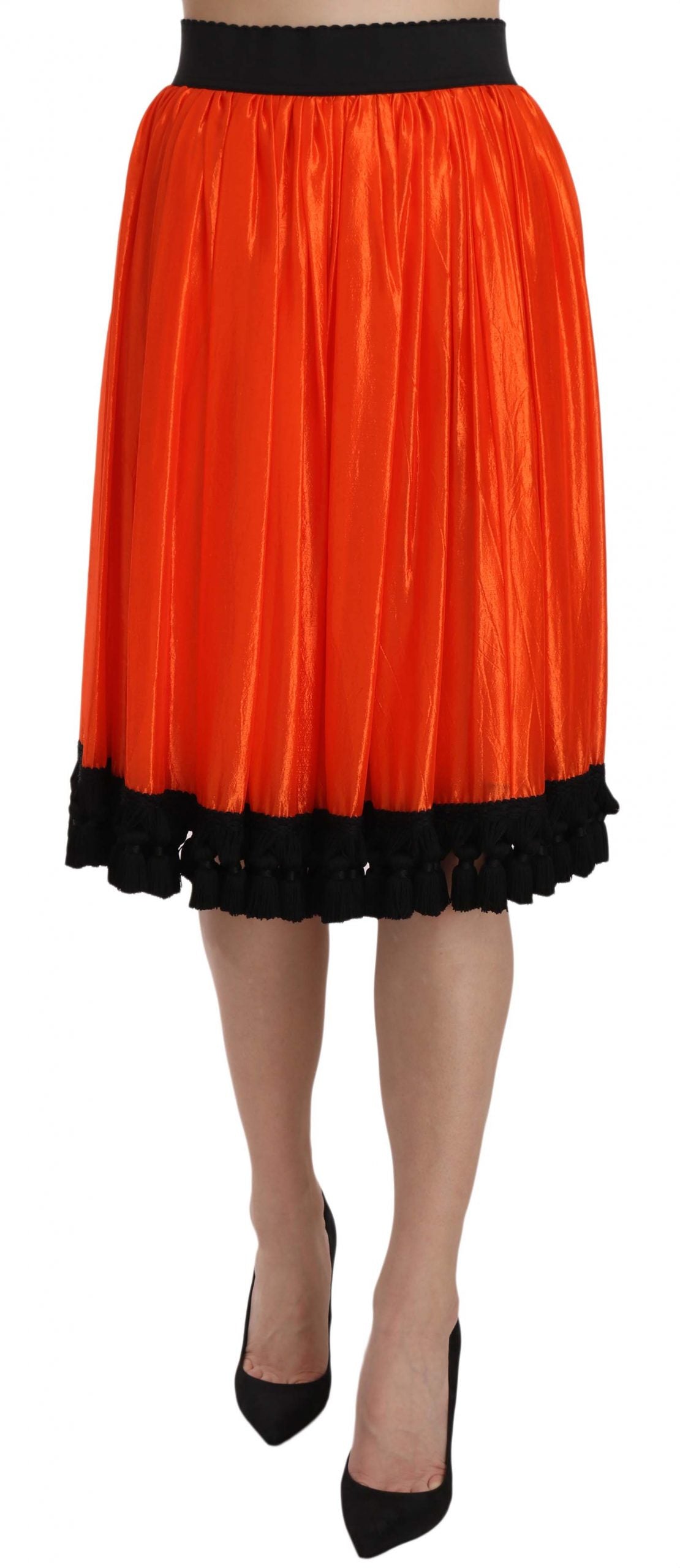 Dolce & Gabbana High-Waist Black & Orange Knee-Length Skirt - The Home of Luxury