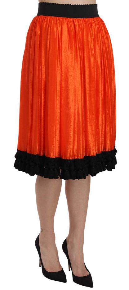 Dolce & Gabbana High-Waist Black & Orange Knee-Length Skirt - The Home of Luxury