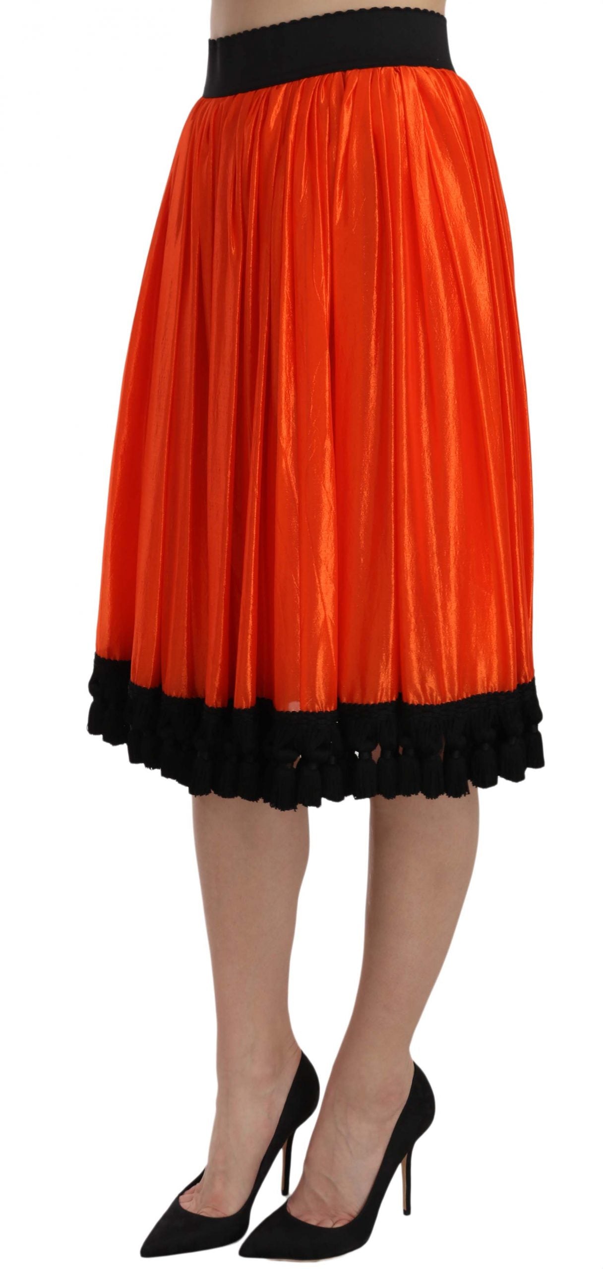 Dolce & Gabbana High-Waist Black & Orange Knee-Length Skirt - The Home of Luxury