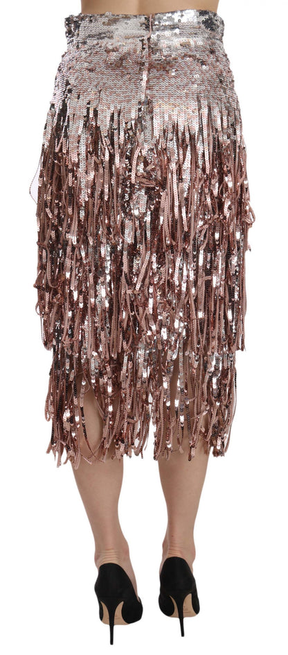 Dolce & Gabbana Metallic Sequin Tulle High-Waist Midi Skirt - The Home of Luxury