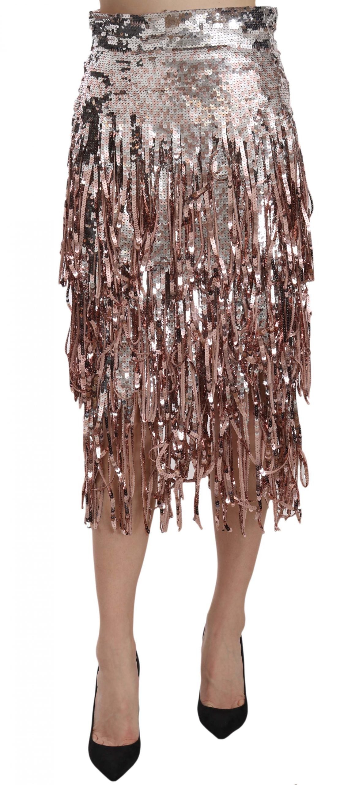 Dolce & Gabbana Metallic Sequin Tulle High-Waist Midi Skirt - The Home of Luxury