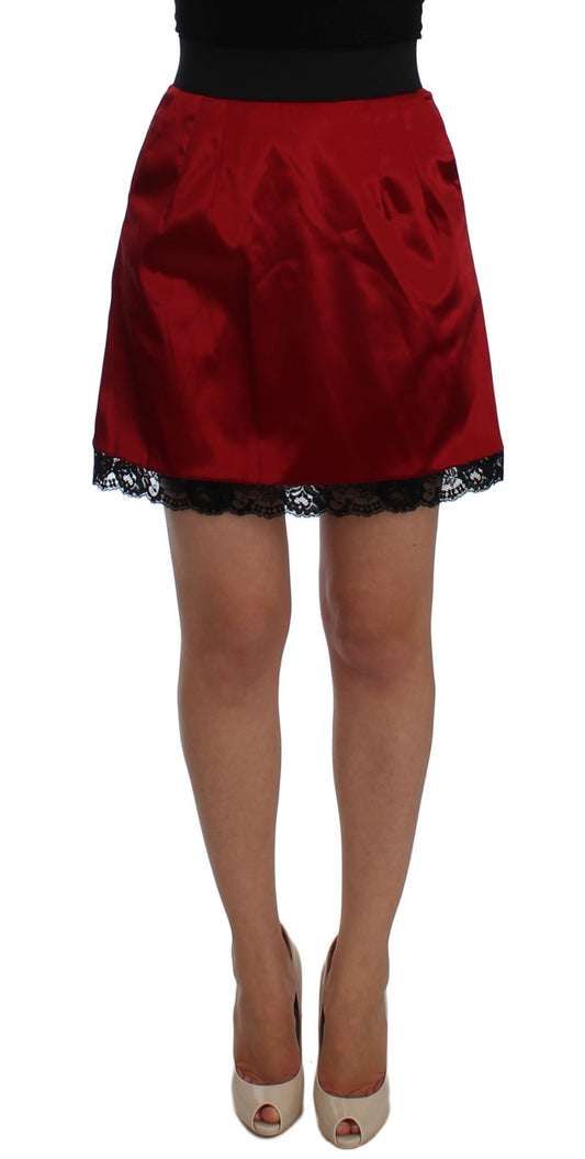 Dolce & Gabbana Elegant Red Lace High-Waist Skirt - The Home of Luxury