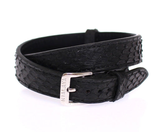 Nialaya Exquisite Black Snakeskin Silver Bracelet - The Home of Luxury