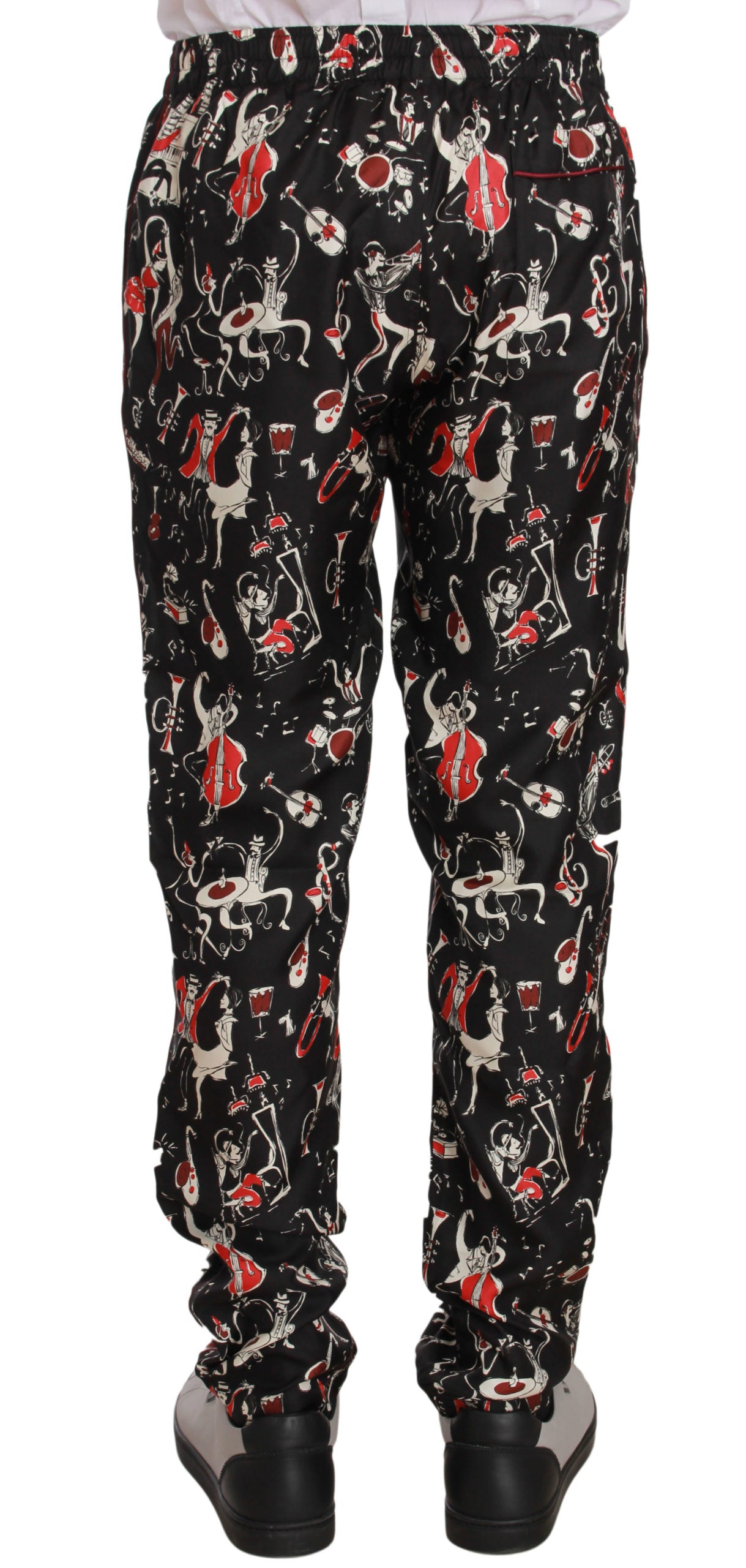 Dolce & Gabbana Elegant Black Silk Lounge Pants with Red Print - The Home of Luxury