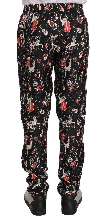 Dolce & Gabbana Elegant Black Silk Lounge Pants with Red Print - The Home of Luxury