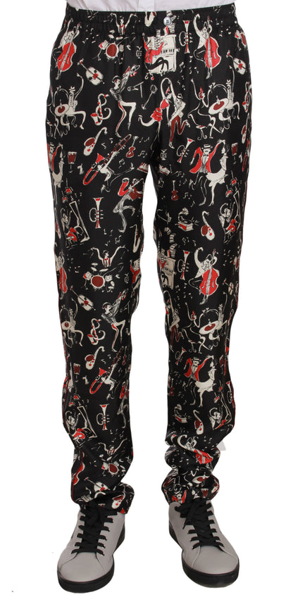 Dolce & Gabbana Elegant Black Silk Lounge Pants with Red Print - The Home of Luxury