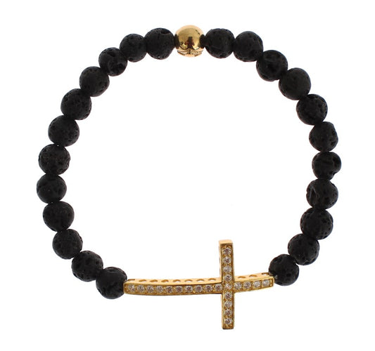 Nialaya Elegant Gold & Black Lava Stone Bracelet - The Home of Luxury