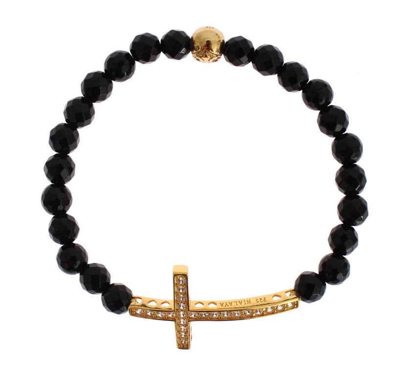 Nialaya Gold Plated Sterling Bracelet with CZ Diamond Cross - The Home of Luxury