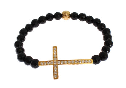 Nialaya Gold Plated Sterling Bracelet with CZ Diamond Cross - The Home of Luxury