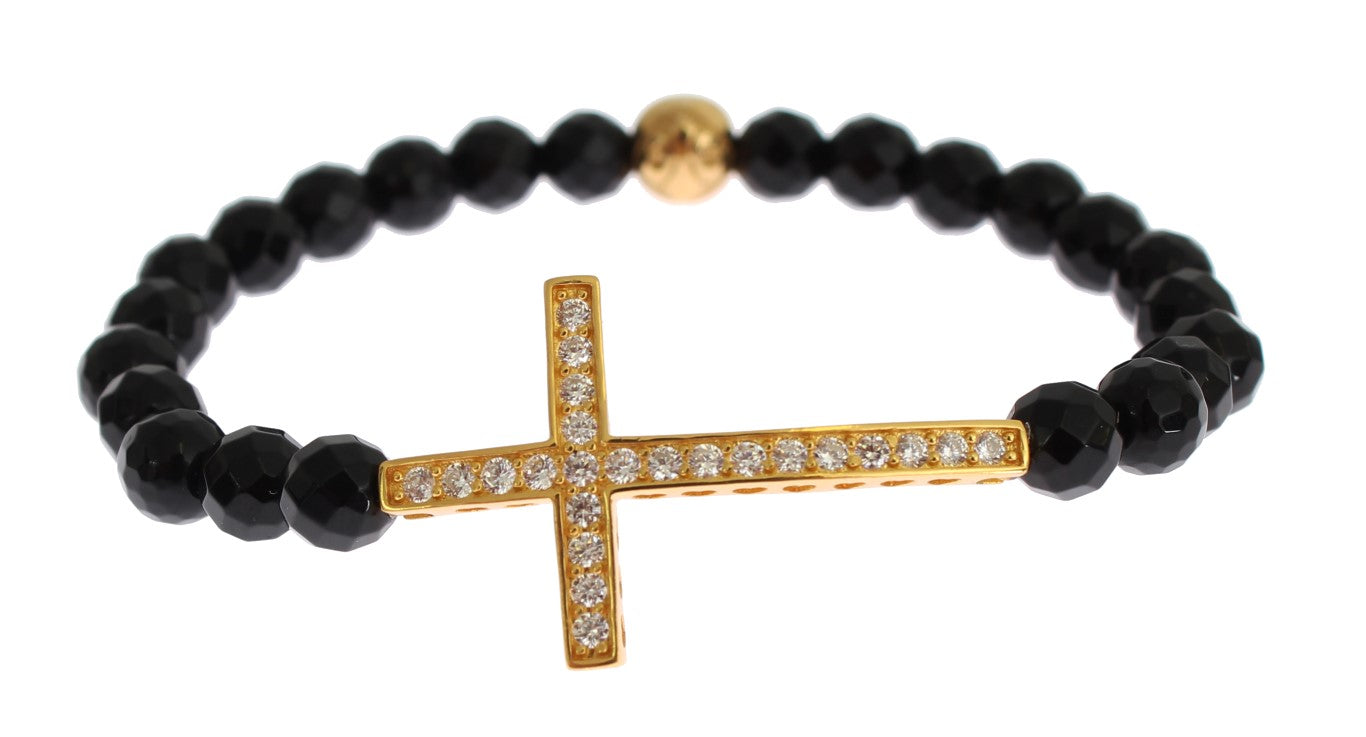 Nialaya Gold Plated Sterling Bracelet with CZ Diamond Cross - The Home of Luxury