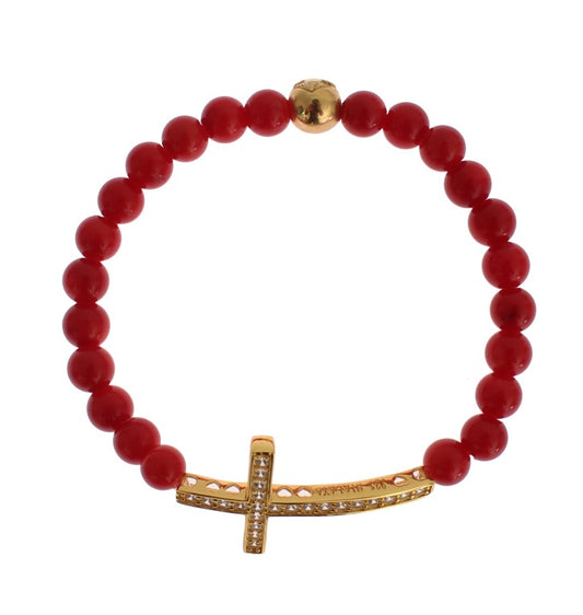 Nialaya Elegant Gold and Red Coral Beaded Bracelet - The Home of Luxury