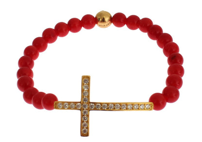 Nialaya Elegant Gold and Red Coral Beaded Bracelet - The Home of Luxury